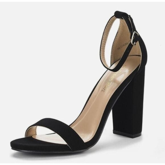 Dream Paris Black Faux Suede Block Heel Pumps Open Toe Ankle Strap Size 8.5 - Picture 2 of 6